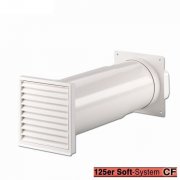 Ø 125 mm SOFT System: Mauerdurchführung Rechteckanschluss für Abluft + Zuluft Technik Außengitter, Außenhaube= Rund 125 mm, Kanal 169 x 77 mm